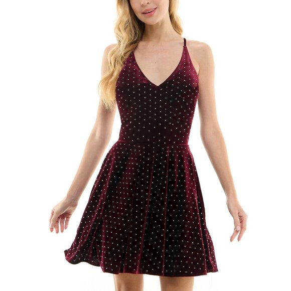 Embellished Dresses & Skirts - City Studios Juniors' Velvet Dress in Wine/Iridescent Size 0 NWT S320AFA